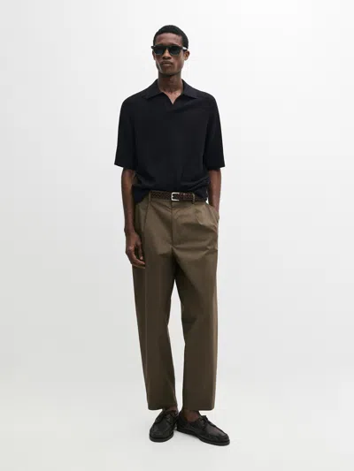 Massimo Dutti Ribbed Knit Cotton Polo Sweater In Black