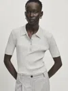 Massimo Dutti Geripptes Strickshirt Im Polostil In Grau Meliert