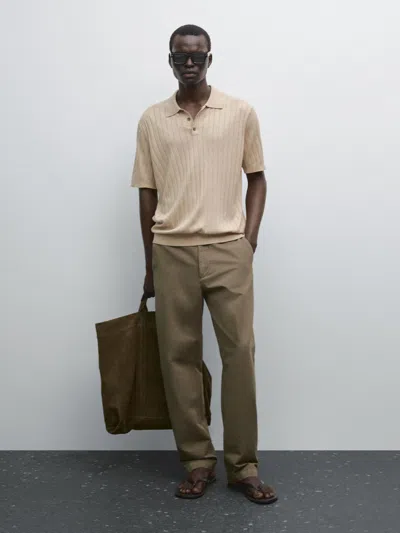 Massimo Dutti Ribbed Knit Polo Shirt In Pink