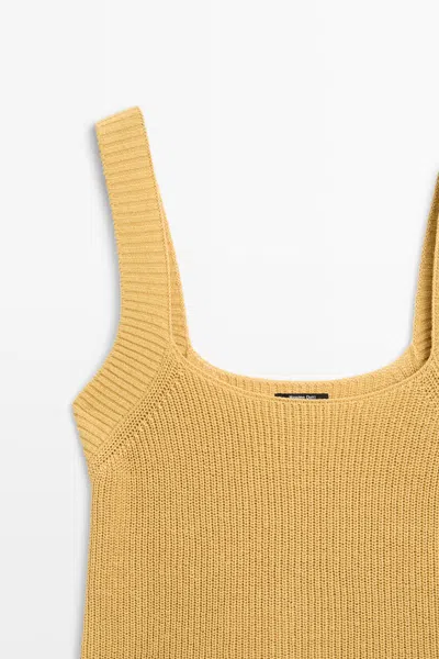 Massimo Dutti Ribbed Knit Strappy Top In Yellow