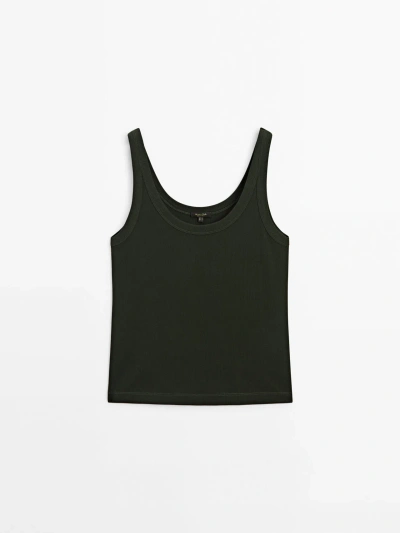 Massimo Dutti Ribbed Sleeveless T-shirt In Dark Green