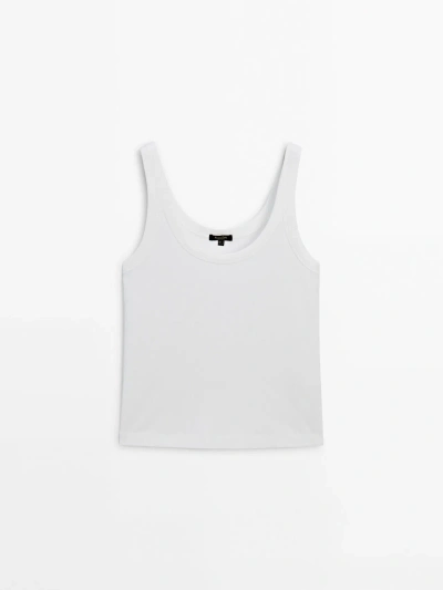 Massimo Dutti Ribbed Sleeveless T-shirt In White