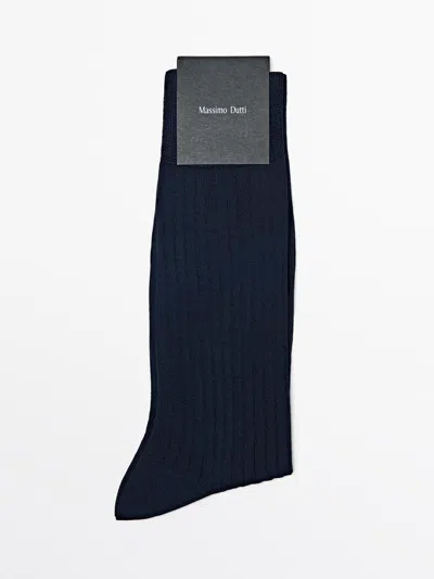 Massimo Dutti Ribbed Smart Socks In Blue