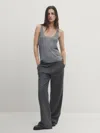 Massimo Dutti Ribbed Strappy Semi-sheer Top In Grau