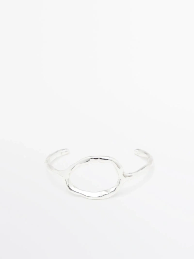 Massimo Dutti Rigid Open Bracelet With Textured Detail In Silver