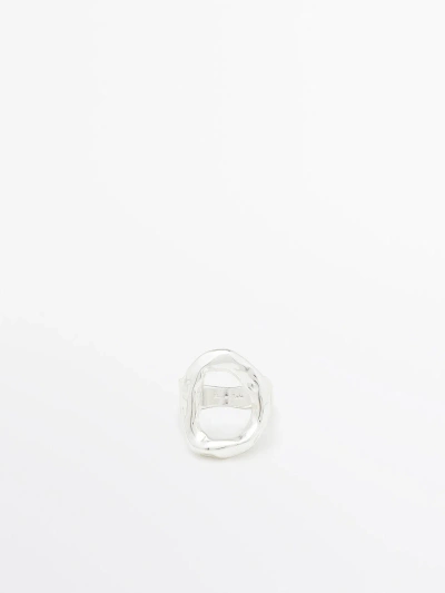 Massimo Dutti Ring With Textured Detail In Metallic
