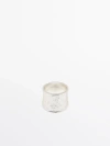 Massimo Dutti Ring With Textured Detail In Silver