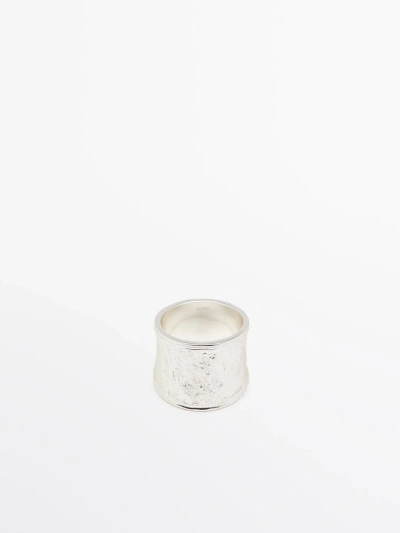 Massimo Dutti Ring With Textured Detail In Silver