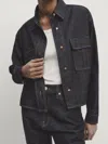 Massimo Dutti Kurzes Jeanshemd Im Washed-look In Dunkelblau