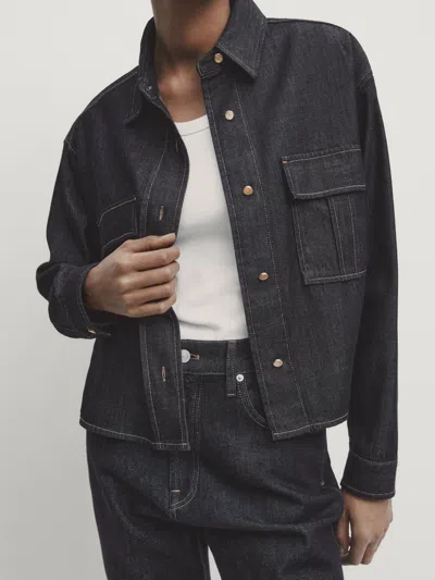 Massimo Dutti Kurzes Jeanshemd Im Washed-look In Dunkelblau