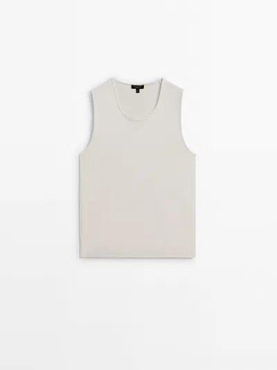 Massimo Dutti Fitted Cotton Blend Tank Top In Cream