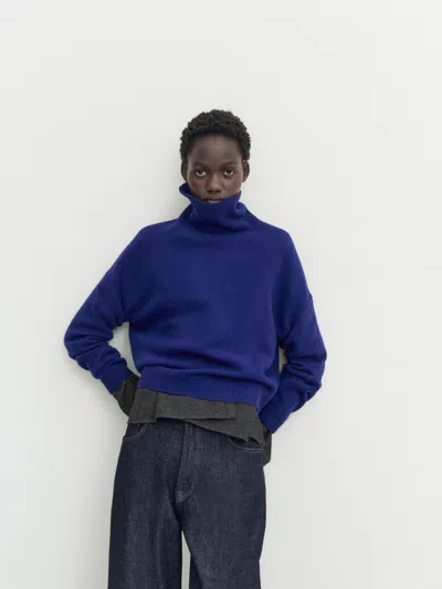 Massimo Dutti Rollkragenpullover Aus Wolle Und Kaschmir In Blue
