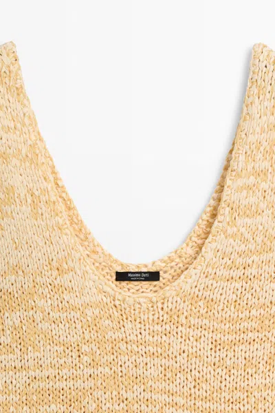 Massimo Dutti Round Neck Knit Top In Yellow