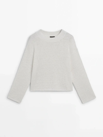 Massimo Dutti Round Neck Sweater In Cream