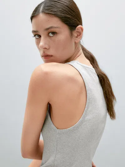 Massimo Dutti Round Neck Top With Shimmery Detail In Gray