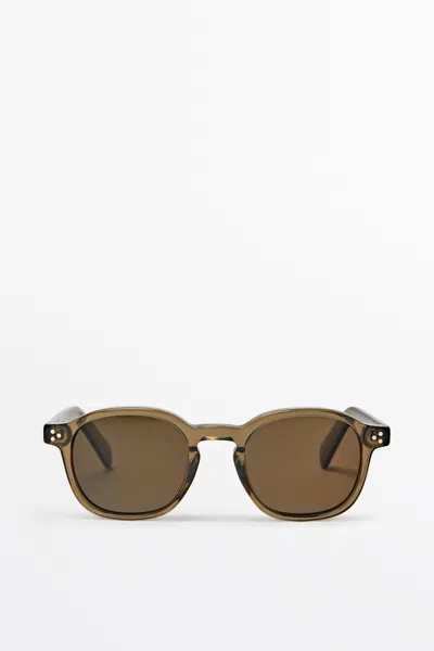Massimo Dutti Occhiali Da Sole Rotondi In Marrone Topo