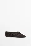 Massimo Dutti Ruched Bow Ballet Flats In Brown