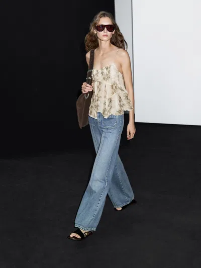 Massimo Dutti Ruffled Snakeskin Print Top With Gathered Detail In Multi