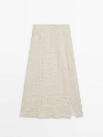 Massimo Dutti Rustic Skirt With Frayed Hem In Cream