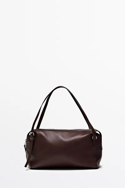 Massimo Dutti Sac Cartable Moyen En Cuir Nappa In Marron Vigoré