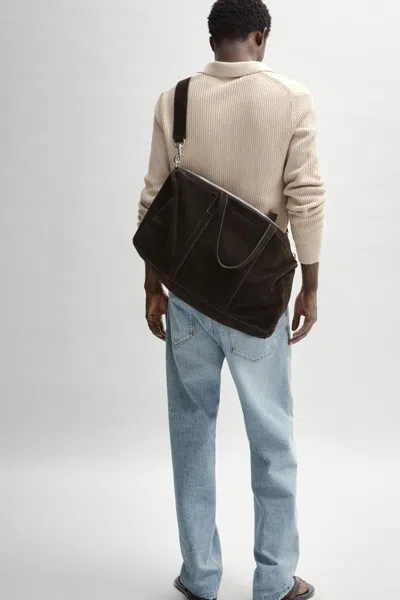 Massimo Dutti Sac De Voyage Cuir Daim In Brown