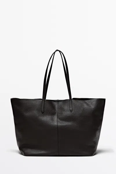 Massimo Dutti Saco Tote Grande Em Pele Napa In Castanho