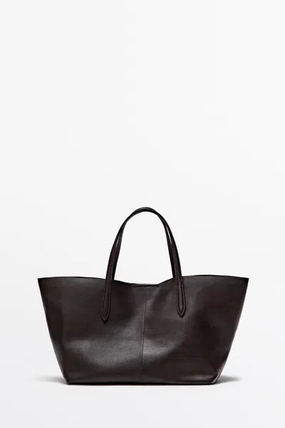 Massimo Dutti Saco Tote Médio Em Pele Napa In Castanho