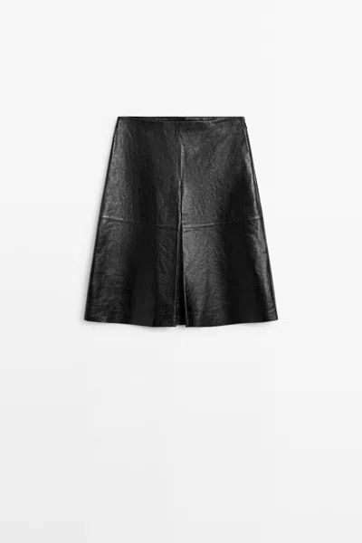 Massimo Dutti Saia Curta Em Pele Napa In Black