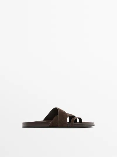 Massimo Dutti Sandalia De Piel Con Tiras In Brown
