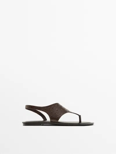 Massimo Dutti Sandalia Grabado Animal Print In Brown