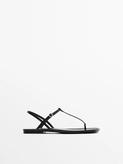 Massimo Dutti Sandalia Plana De Tiras Para Dedo In Black
