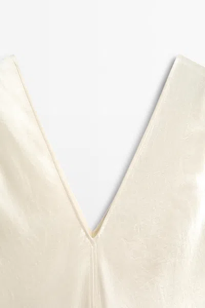 Massimo Dutti Satin Flowing Midi Dress In Neutral
