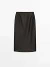 Massimo Dutti Satin Linen Blend Skirt In Black
