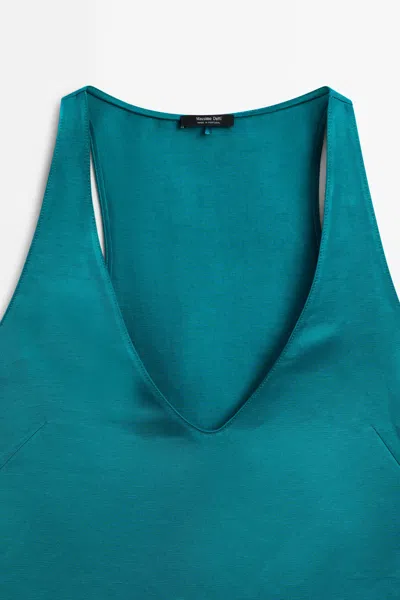 Massimo Dutti Satin Linen Blend V In Green