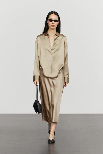 Massimo Dutti Saia Midi Acetinada In Brown