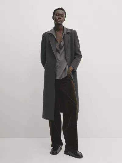 Massimo Dutti Satiniertes Hemd Mit Schlitzen In Medium Grey