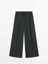 MASSIMO DUTTI SATIN TROUSERS WITH ELASTICATED WAISTBAND AND DOUBLE HEMS