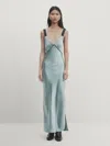 Massimo Dutti Satiniertes Kleid Mit Kontrastierenden Details In Bluish Green