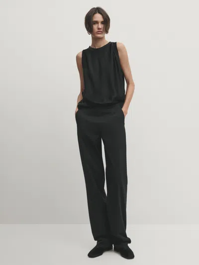Massimo Dutti Satiniertes Top Mit Patentmuster In Schwarz