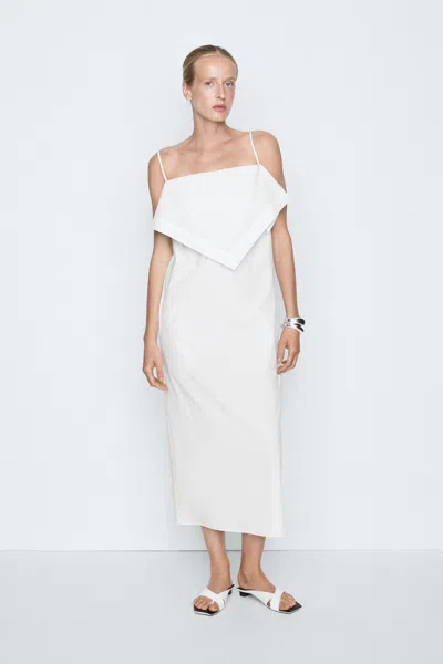 Massimo Dutti Robe Midi Détail Foulard In Blanc