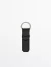 Massimo Dutti Leather Keyring In Black