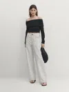 Massimo Dutti Long Sleeve Knit Sweater With Exposed Shoulders In Schwarz