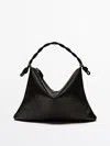 Massimo Dutti Nappa Leather Shoulder Bag With Knot Detail In Black