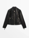 Massimo Dutti Black Nappa Leather Jacket In Black