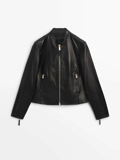 Massimo Dutti Black Nappa Leather Jacket