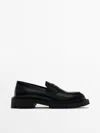 Massimo Dutti Black Leather Track Sole Loafers In Black