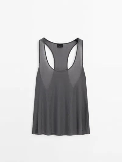 Massimo Dutti Semi-sheer Top In Blei