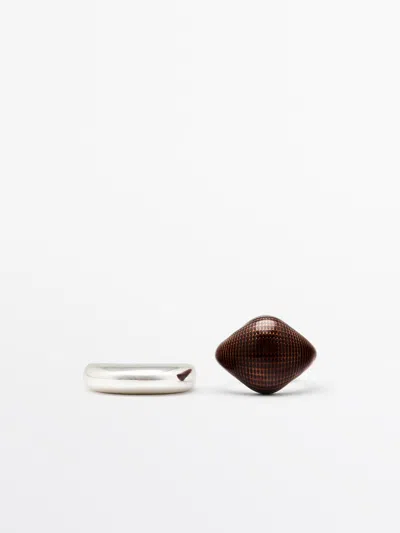Massimo Dutti Set Anillos Esmalte Textura In Silver