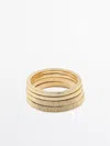 Massimo Dutti Set Of Elastic Textured Bracelets In Golden