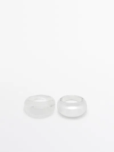 Massimo Dutti Set Of Matching Rings In Silver